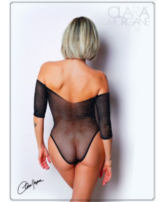 Body noir avec manches 3/4 - Le Numéro 2 - Collection Strass 